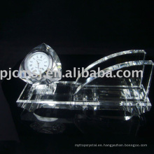 Venta al por mayor de Crystal Glass Card Holder wih Clock